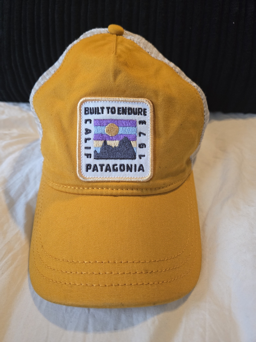 Patagonia Built To Endure Trucker Hat Mustard Yellow 1973 Calif Patch Snapback